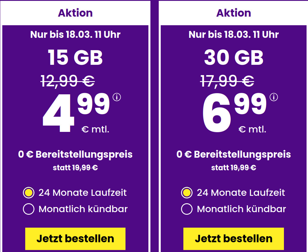Spartipp 15 GB Tarife: SIM24 15 GB Flat f�r 4,99 Euro mit mtl. Laufzeit