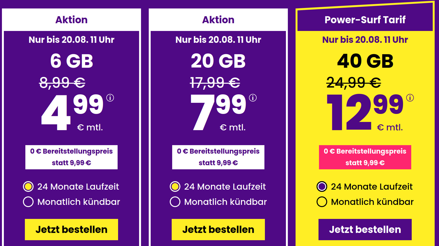 Preistipp 20 GB Tarife: SIM24 20 GB Flat f�r 7,99 Euro ohne Anschlusspreis