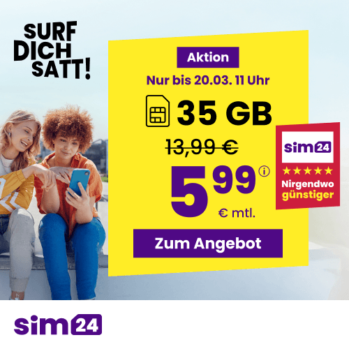 Analyse zum neuen sim24 35 GB Allnet-Flat Tarif f�r 5,99 Euro. Vergleich mit Telekom, Vodafone und anderen Discountern inklusive Tabellen, echten Fakten und Experteneinsch�tzung.