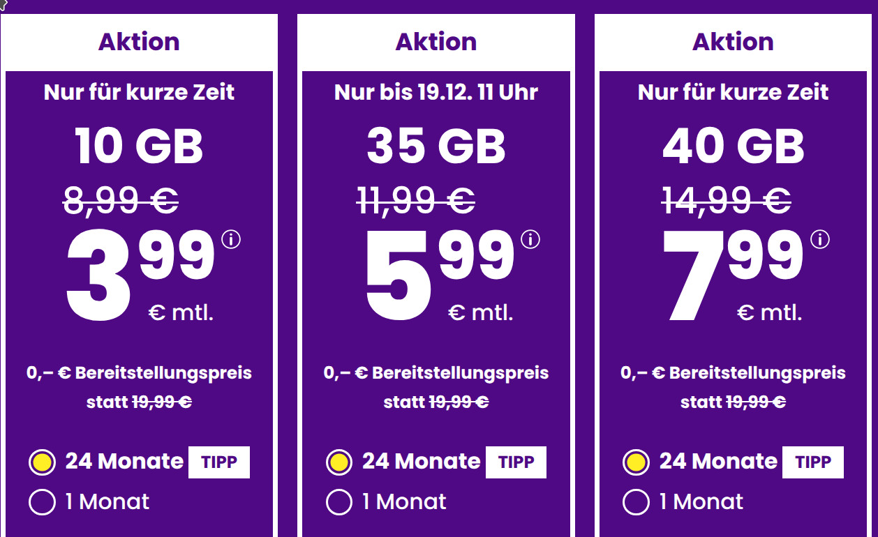 Spartipp 10 GB Handytarife: Sim24 10 GB Allnet-Flat Tarif f�r 3,99 Euro und mtl. Laufzeit