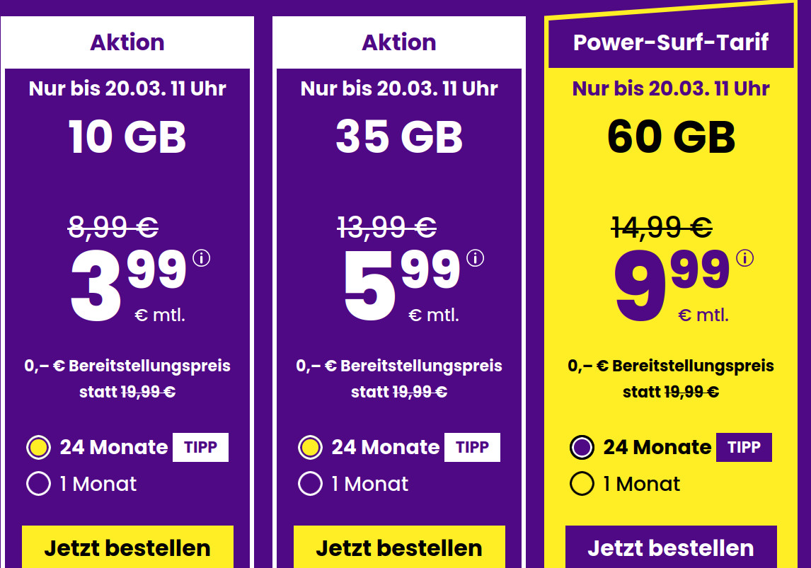 Spartipp 10 GB Handytarife: Sim24 10 GB Allnet-Flat Tarif f�r 3,99 Euro und mtl. Laufzeit