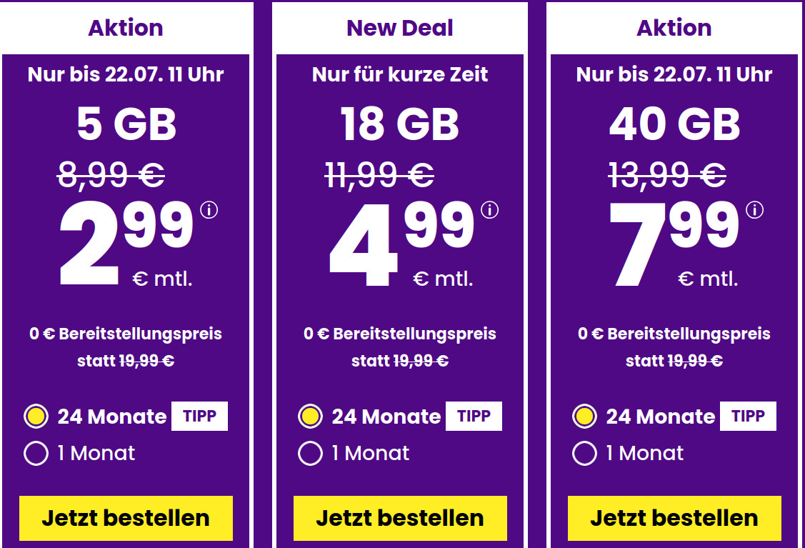 Spartipp 5 GB Tarife: SIM24 5 GB Flat fr 2,99 Euro mit mtl. Laufzeit