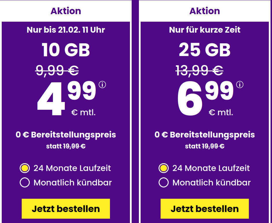 Spartipp 10 GB Tarife: SIM24 10 GB Flat f�r 4,99 Euro mit mtl. Laufzeit