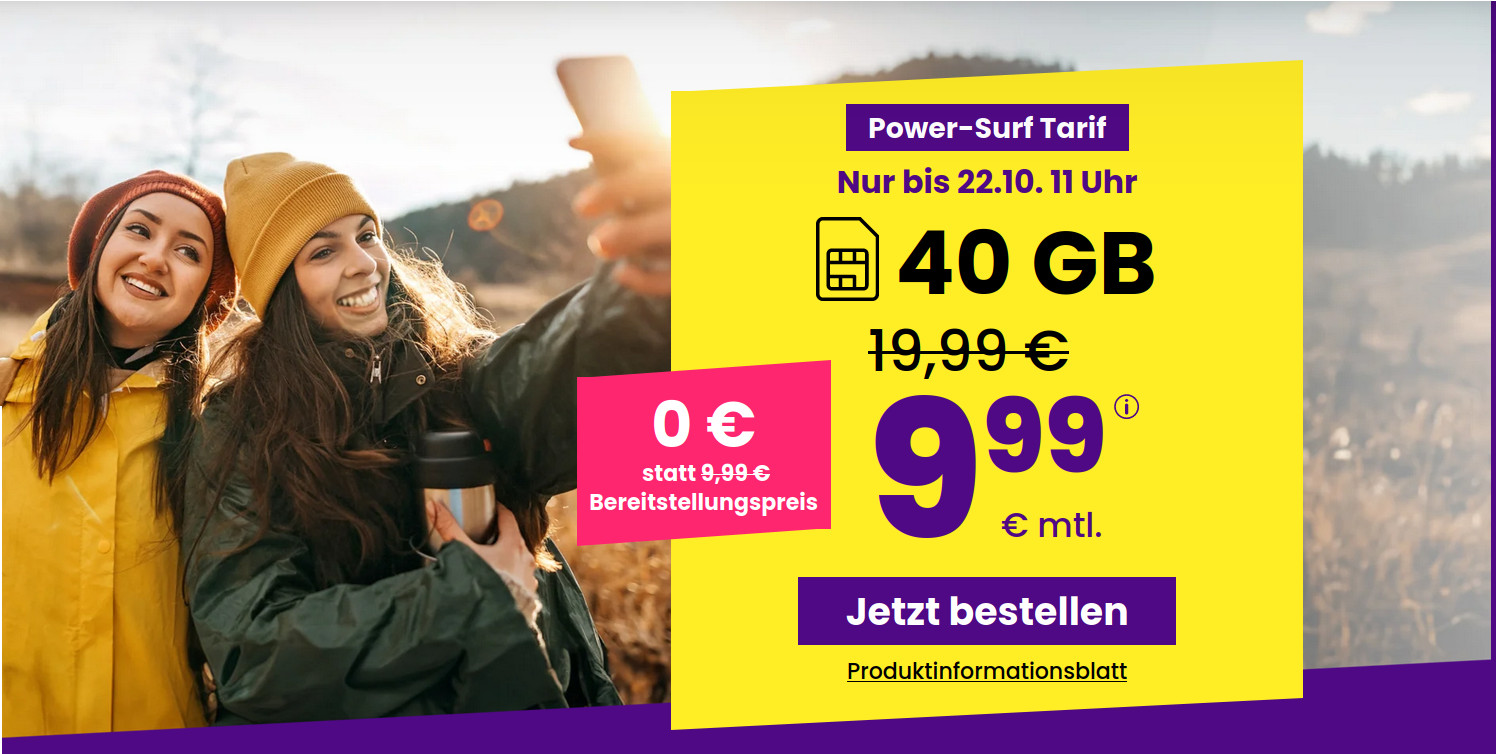 <b>Tariftipp 40 GB Tarife</b>: SIM24 40 GB All-In-Flat f�r 9,99 Euro