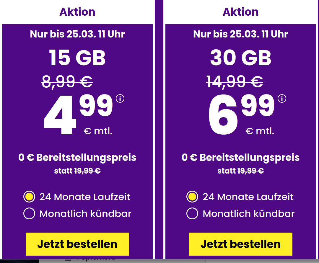 Spartipp 15 GB Tarife: SIM24 15 GB Flat f�r 4,99 Euro mit mtl. Laufzeit