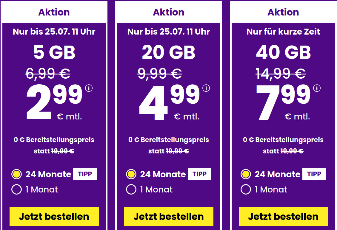 Preiskracher 20 GB Tarife: SIM24 20 GB All-In-Flat fr mtl. 4,99 Euro