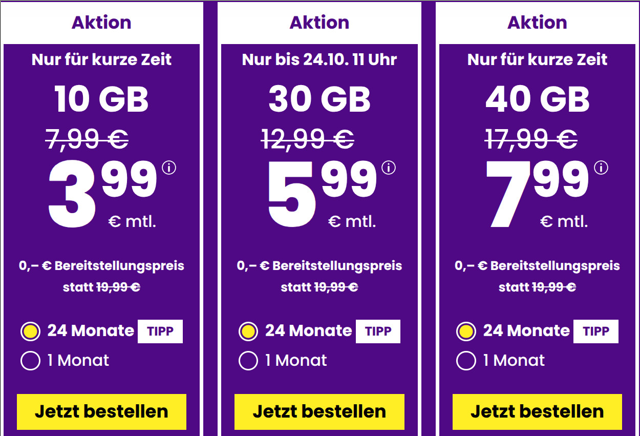 Spartipp 10 GB Handytarife: Sim24 10 GB Allnet-Flat Tarif fr 3,99 Euro und mtl. Laufzeit