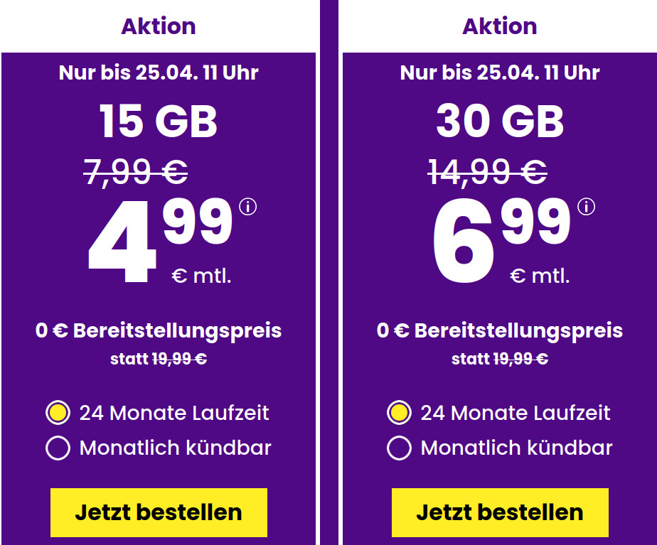 Spartipp 15 GB Tarife: SIM24 15 GB Flat f�r 4,99 Euro mit mtl. Laufzeit