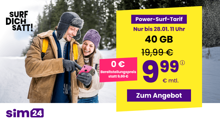 Zum langsamen Start in das Wochenende gibt es ab sofort beim Handydiscounter <strong>SIM24</strong> eine Tarifaktion mit einer 40 GB All-In-Flat f�r unter 10 Euro im 1&1 5G Netz