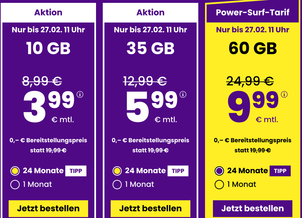 Spartipp 10 GB Handytarife: Sim24 10 GB Allnet-Flat Tarif f�r 3,99 Euro und mtl. Laufzeit