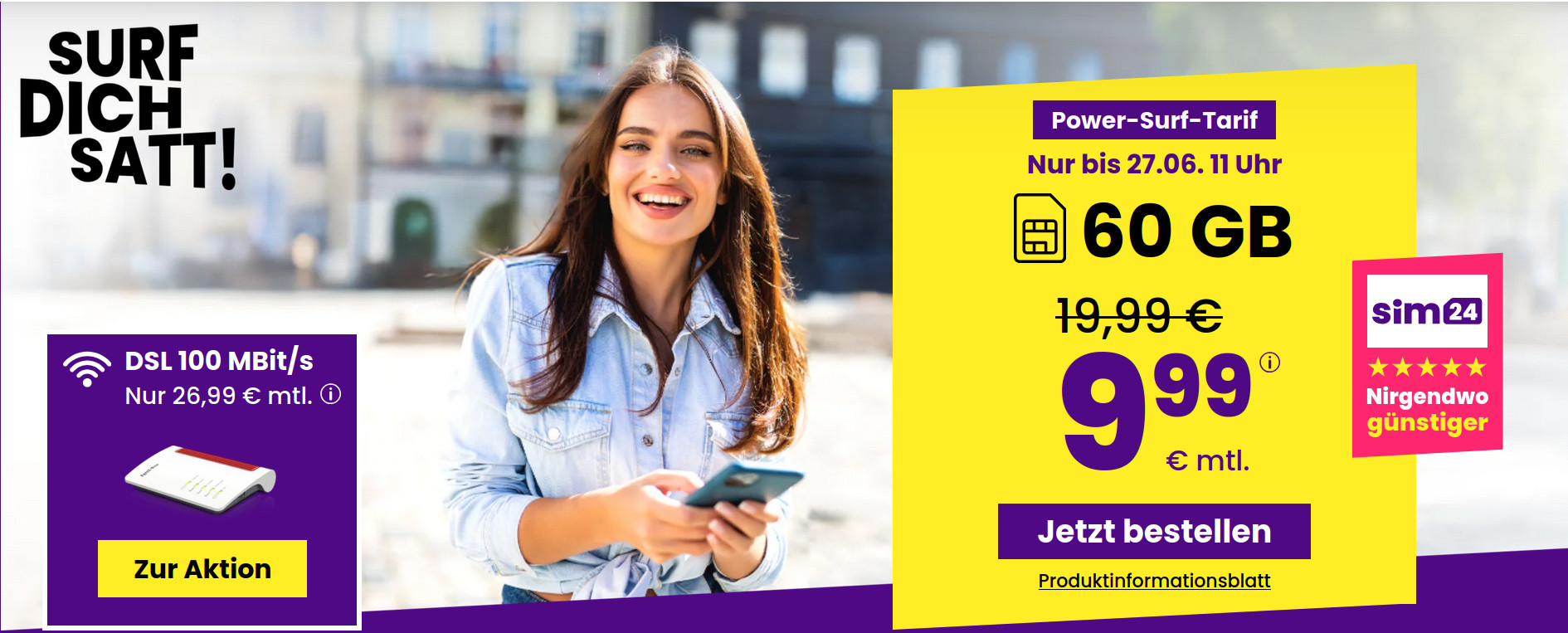 Entdecken Sie die neuen <strong>Handytarife</strong> von <it>sim24</it> - insbesondere den attraktiven <em>50 GB Allnet-Flat Tarif</em> f�r nur <b>9,99 Euro</b>. Erfahren Sie alles �ber die g�nstigen Tarife, modernste 5G-Nutzung und flexible Vertragsmodelle.