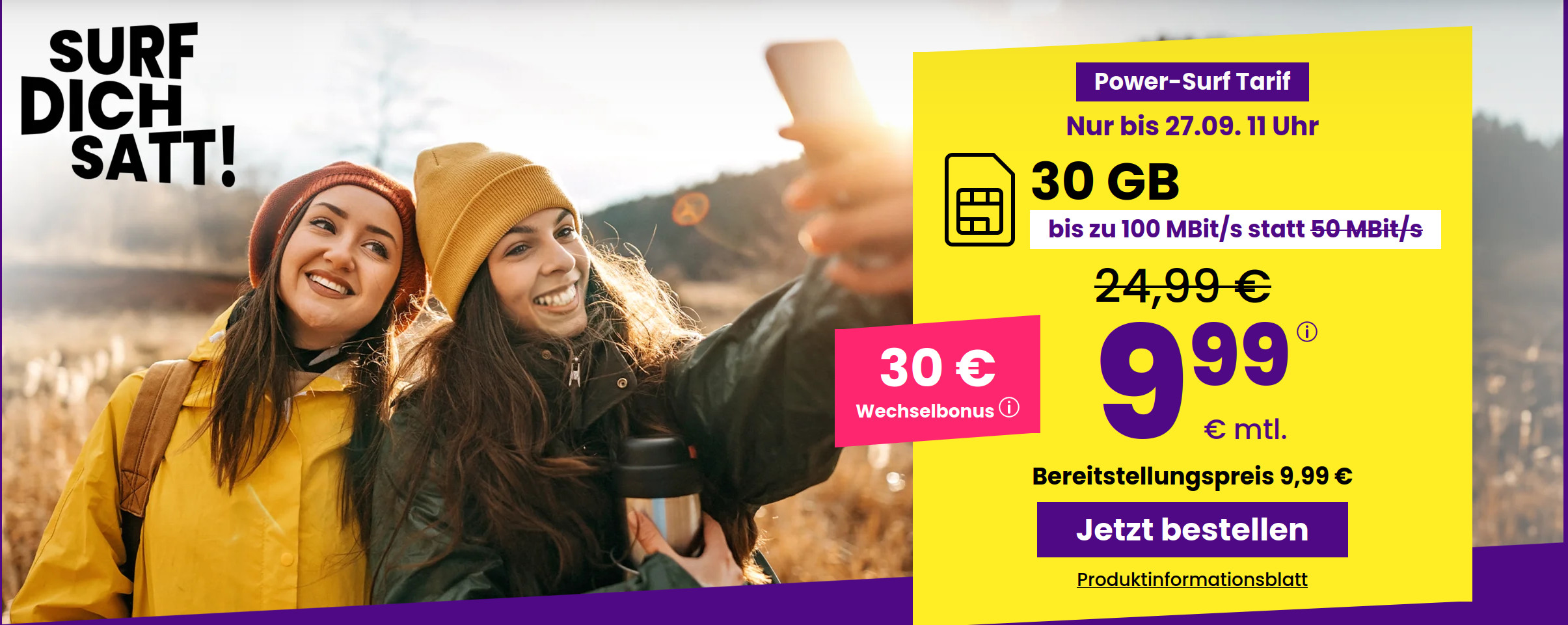 <b>Tariftipp 30 GB Tarife</b>: SIM24 30 GB All-In-Flat f�r 9,99 Euro, bis 50 Euro Wechselbonus