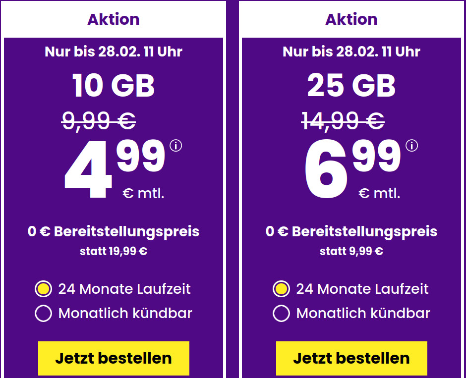 Spartipp 10 GB Tarife: SIM24 10 GB Flat f�r 4,99 Euro mit mtl. Laufzeit