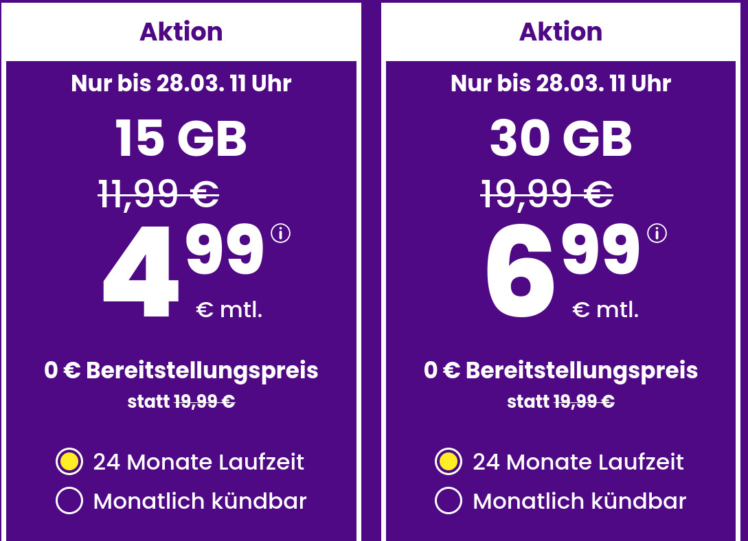 Spartipp 15 GB Tarife: SIM24 15 GB Flat fr 4,99 Euro mit mtl. Laufzeit