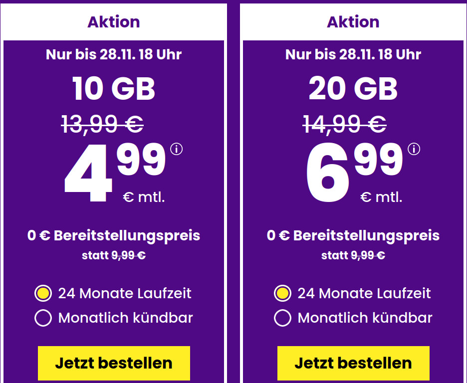Preistipp 10 GB Tarife: SIM24 10 GB All-In-Flat fr 4,99 Euro mit mtl. Laufzeit