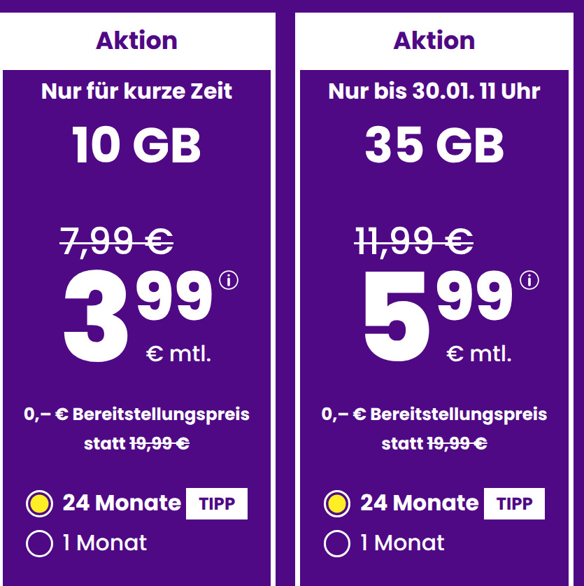 Spartipp 10 GB Handytarife: Sim24 10 GB Allnet-Flat Tarif f�r 3,99 Euro und mtl. Laufzeit