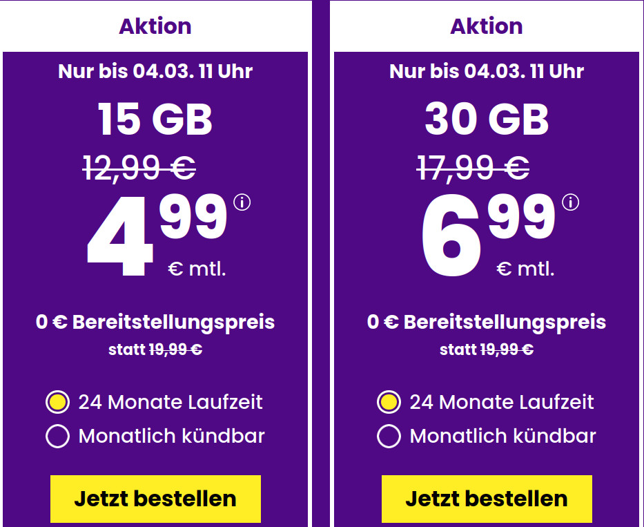 Zum Start in den neuen Monat M�rz gibt es wieder eine grosse Auswahl an Handytarife und damit gibt es erneut ein Tarif-Update f�r unsere Leser.