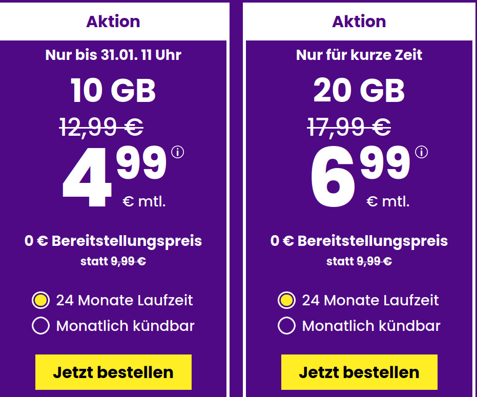 Spartipp 10 GB Tarife: SIM24 10 GB Flat f�r 4,99 Euro mit mtl. Laufzeit