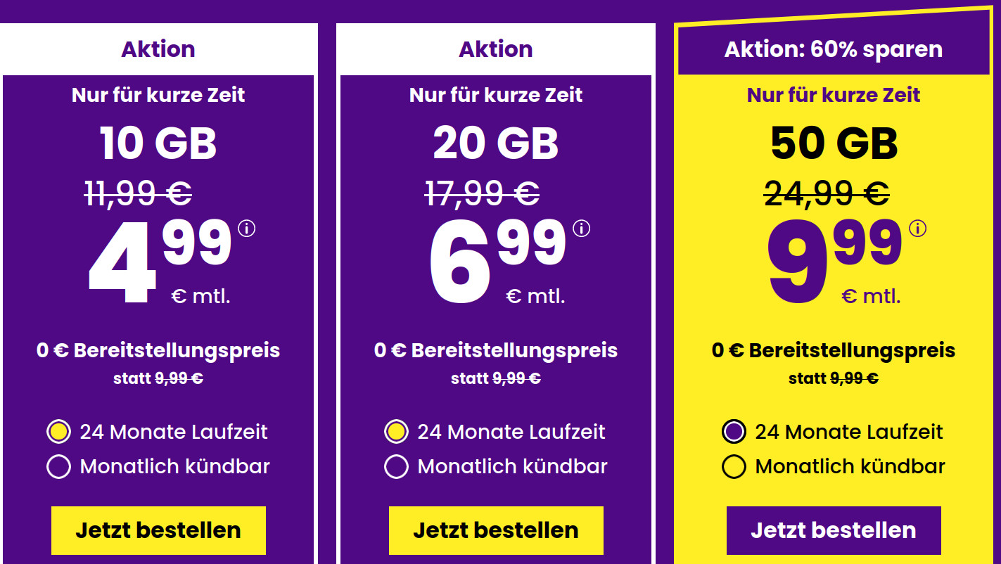 Preistipp 10 GB Tarife: SIM24 10 GB All-In-Flat fr 4,99 Euro mit mtl. Laufzeit