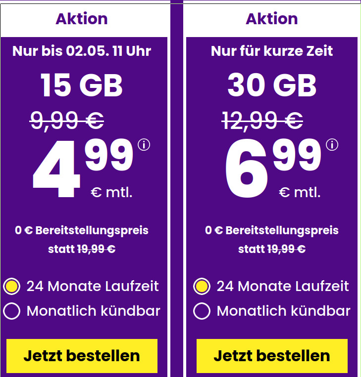 Spartipp 15 GB Tarife: SIM24 15 GB Flat f�r 4,99 Euro mit mtl. Laufzeit