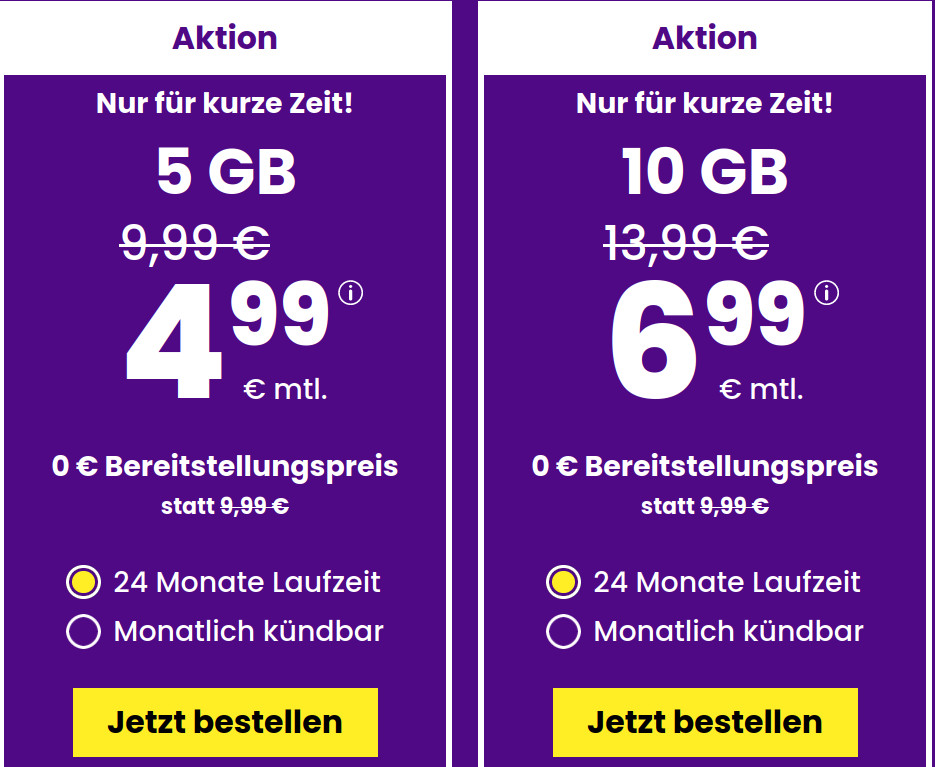Spartipp 5 GB Tarife: SIM24 5 GB Flat fr 4,99 Euro mit mtl. Laufzeit