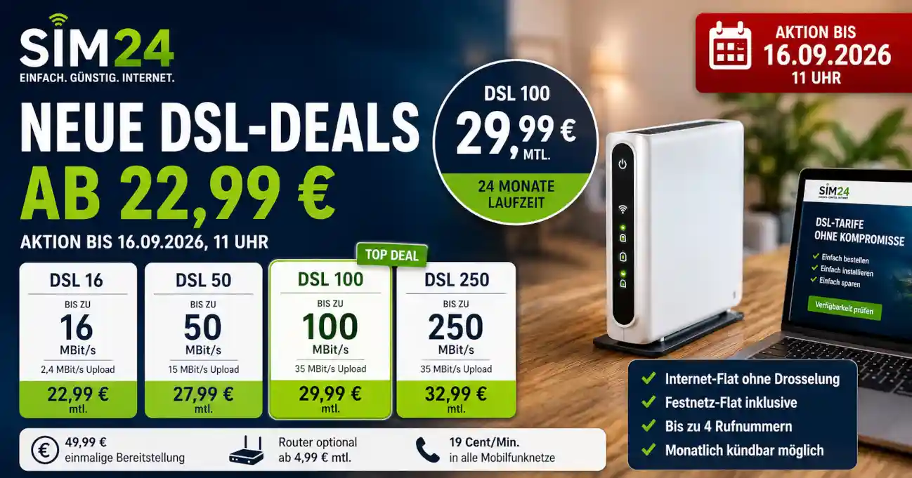 SIM24 DSL im September: Neue Deals ab 22,99 Euro