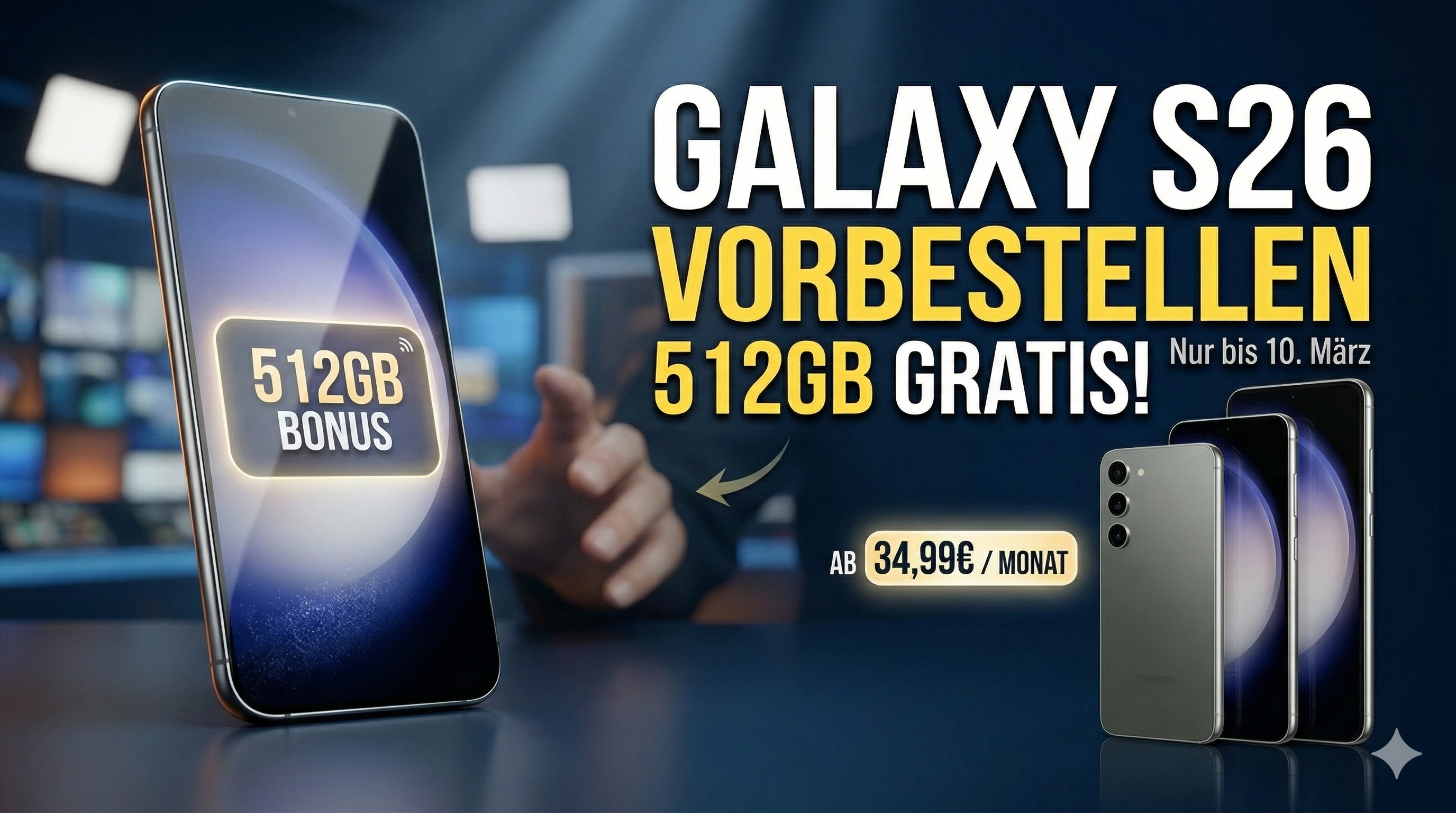 Samsung Galaxy S26, S26+ und S26 Ultra jetzt vorbestellen: sim24 startet neue 5G Allnet Flat Deals mit bis zu 60 GB Datenvolumen. Alle Preise, Tarife und die Aktion mit doppeltem Speicher im �berblick.