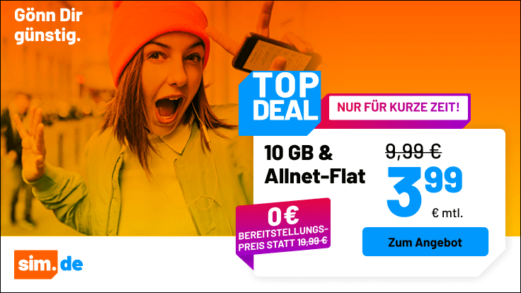 Preistipp 10 GB Handytarife: Simde 10 GB Allnet-Flat fr 3,99 Euro mit mtl. Laufzeit