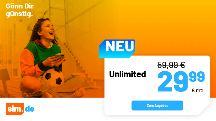 Fussball EM 2024 Unlimited Tarife: Simde Unlimited Allnet-Flat fr 29,99 Euro