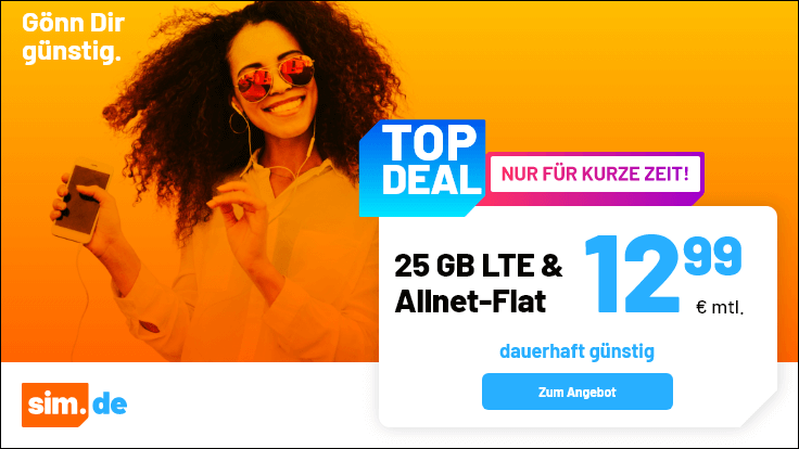 Tariftipp 25 GB LTE Handytarife: Simde 25 GB Tarife f�r 12,99 Euro und ohne Laufzeit