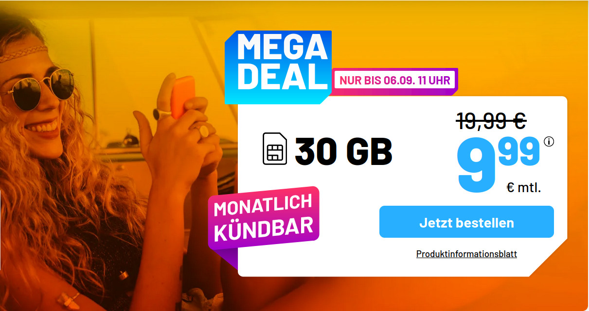 Preishammer 30 GB Tarife: Simde 30 GB All-In-Flat f�r 9,99 Euro mit mtl. Laufzeit