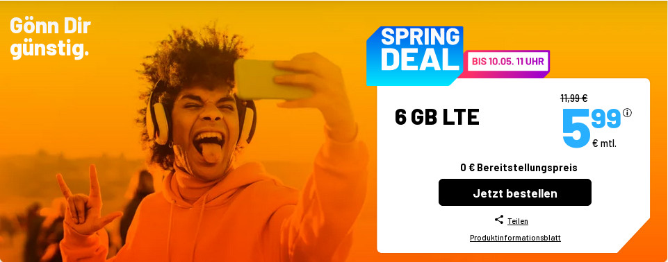 Muttertags-Tariftipp 6 GB Handy-Flatrate: Sim.de 6 GB LTE All-In-Flat f�r 5,99 Euro ohne Laufzeit