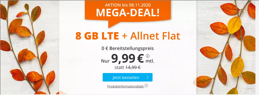 Tariftipp 8 GB Tarife: Sim 8 GB Allnet-Flat f�r mtl. 9,99 Euro ohne Laufzeit