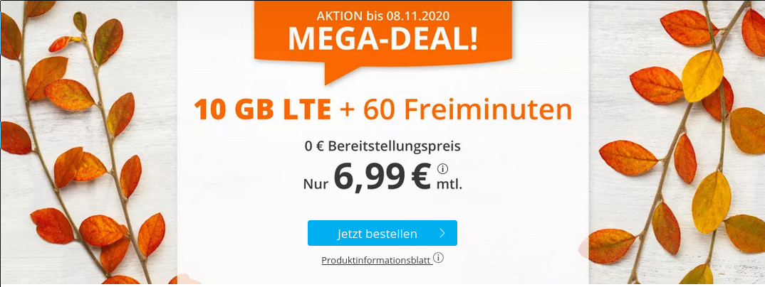 Tarif-Power: Sim.de 10 GB mit 60 Freiminuten f�r 6,99 Euro im Monat