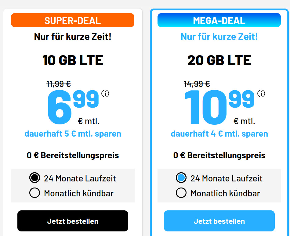 Preiskracher 10 GB Tarife --Sim.de 10 GB LTE Allnet-Flat f�r 6,99 Euro ohne Anschlusspreis