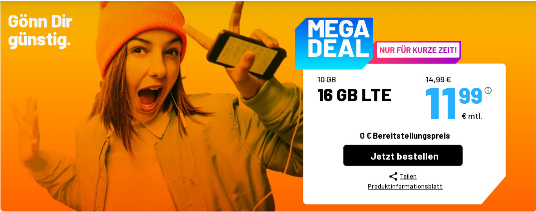 Tariftipp 16 GB Tarife: Sim.de 16 GB LTE Allnet-Flat f�r 11,99 Euro mit mtl. Laufzeit