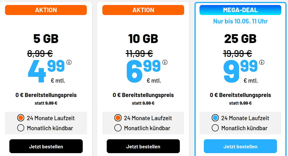 Vatertags-Deal: 25 GB 5G Allnet-Flat f�r 9,99 Euro ohne Anschlusspreis