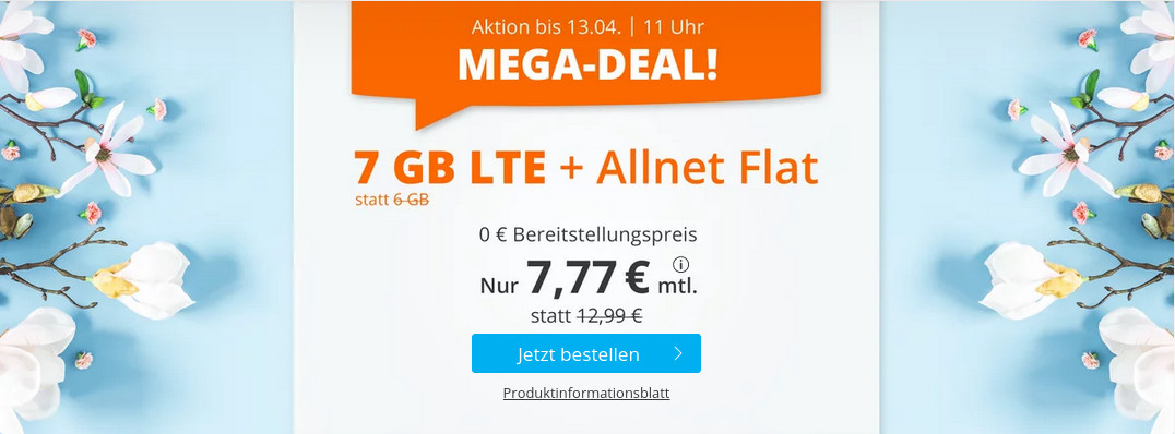 Tariftipp 7 GB Tarife: Sim.de 7 GB LTE All-In-Flat f�r 7,99 Euro ohne Laufzeit, 5 Euro sparen