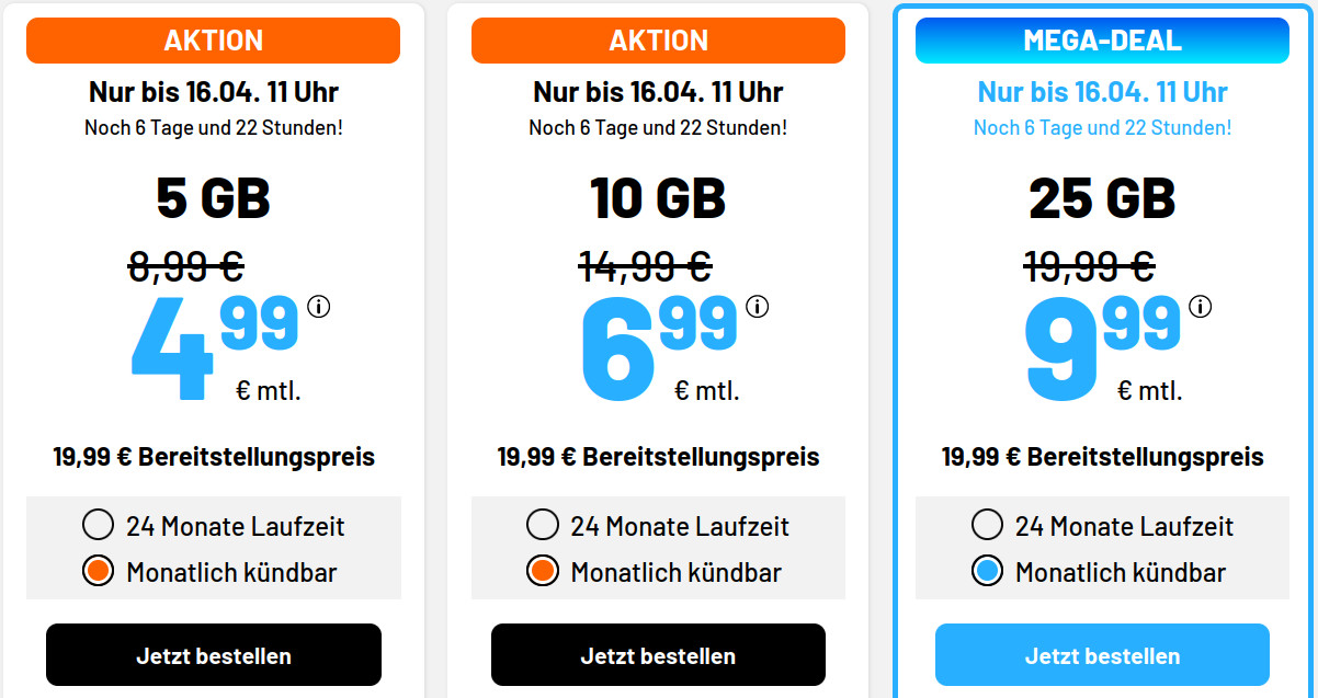 Preistipp 5 GB Handytarife: Sim.de 5 GB 5G Allnet-Flat f�r 4,99 Euro ohne Laufzeit