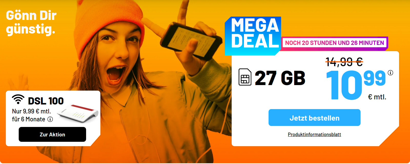 Erinnerung 27 GB Handy-Flatrate Tarife: Sim.de 27 GB LTE Allnet-Flat f�r 10,99 Euro mit mtl. Laufzeit