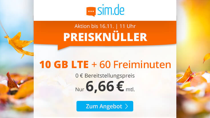 Herbst-Deal: Simde 10 GB Tarife f�r 6,66 Euro mit 60 Freiminuten und ohne Laufzeit