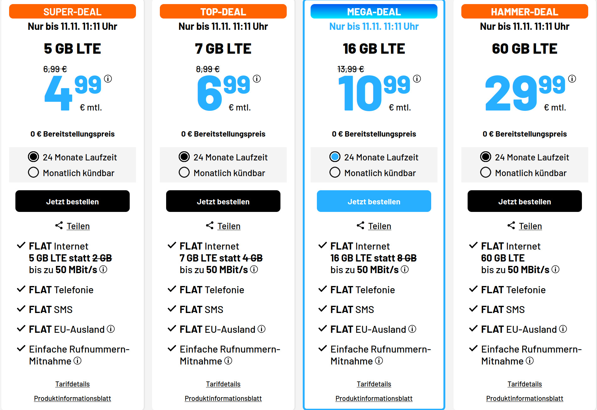 Preistipp 5 GB Tarife: Sim.de 5 GB LTE Allnet-Flat f�r 4,99 Euro ohne Laufzeit