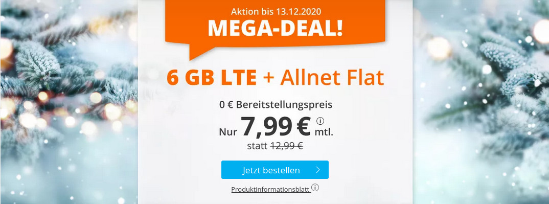 Spartipp 6 GB Tarife: Sim.de 6 GB LTE All-In-Flat f�r 7,99 Euro ohne Laufzeit --5 Euro sparen