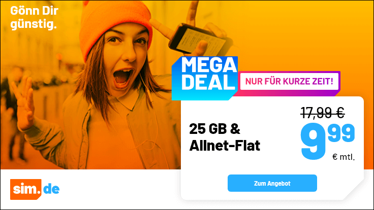 Spartipp 25 GB 5G Handytarife: Simde 25 GB Tarife f�r 9,99 Euro und ohne Laufzeit