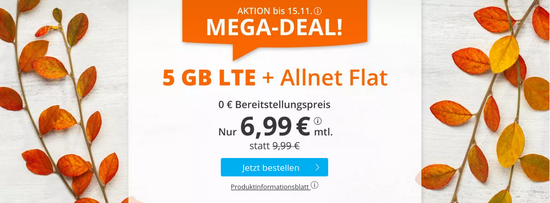 Preisknaller 5 GB Tarife: Sim 5 GB Allnet-Flat f�r mtl. 6,99 Euro ohne Laufzeit