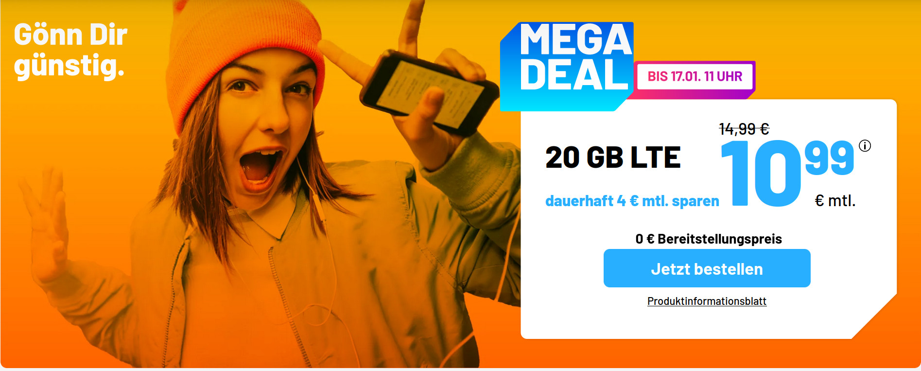 Tarifpower 20 GB Allnet-Flat: Sim.de 20 GB LTE Allnet-Flat f�r 10,99 Euro ohne Anschlusspreis