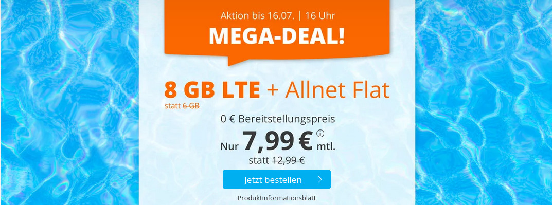 Sommerferien-Special: Sim.de 8 GB Allnet-Flat f�r mtl. 7,99 Euro ohne Laufzeit