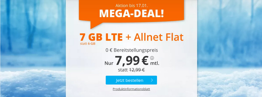 Tariftipp 7 GB Tarife: Sim.de 7 GB LTE All-In-Flat f�r 7,99 Euro ohne Laufzeit, 5 Euro sparen