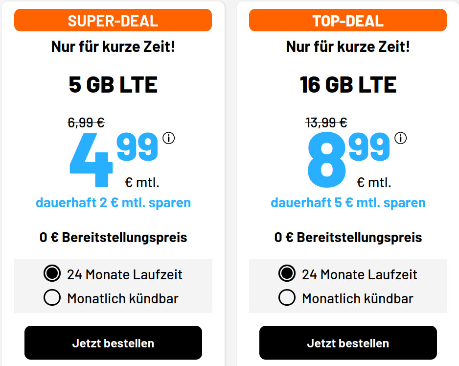 Spartipp 16 GB Tarife: Sim.de 16 GB LTE Allnet-Flat f�r 8,99 Euro ohne Anschlusspreis