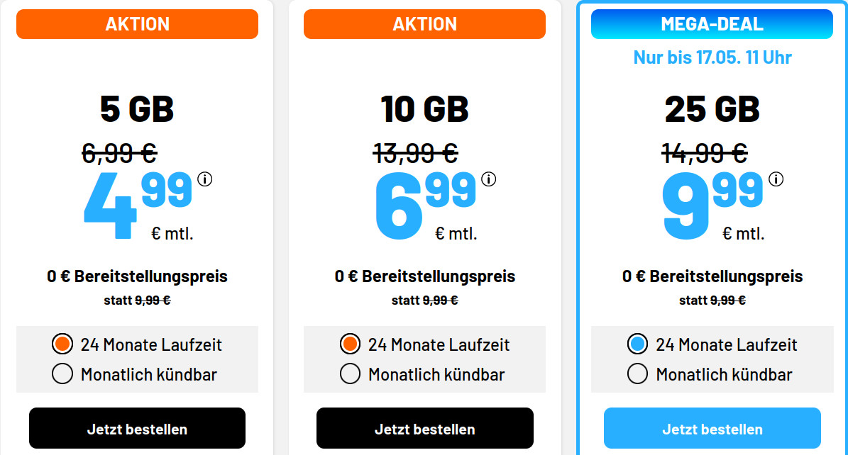 Preistipp 25 GB Tarife: Simde 25 GB 5G Allnet-Flat f�r 9,99 Euro ohne Anschlusspreis